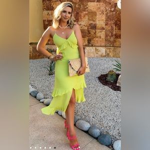 Island Time Lime Green Ruffled Midi Dress